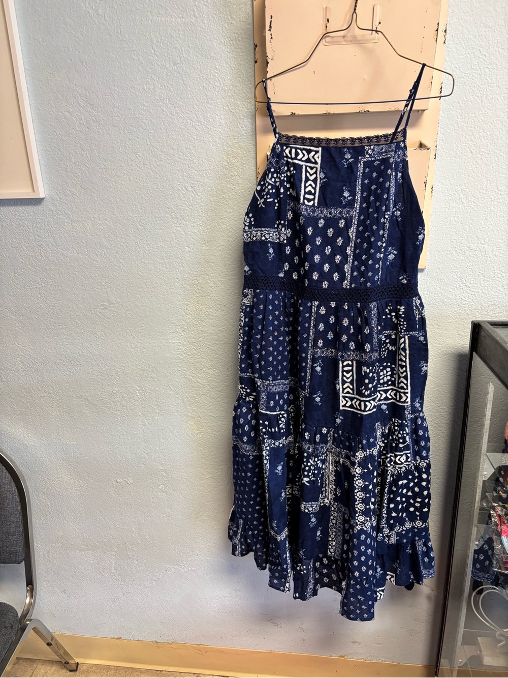 Lucky Brand Navy Blue Patchwork Maxi Dress